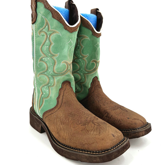 Justin Womens Raya Cowboy Boots 8B Leather Square Toe Cowgirl Rodeo Western Boho - Picture 2 of 9